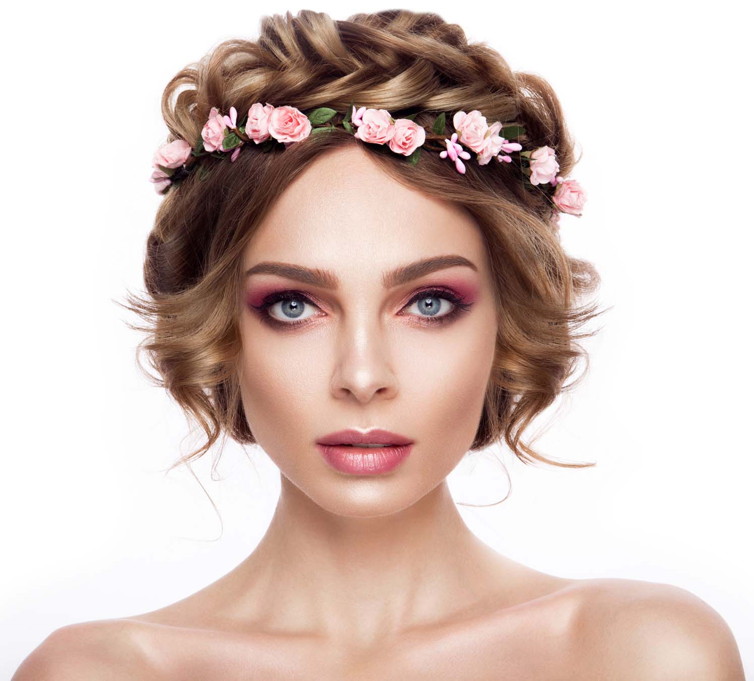 Fashion Beauty Model Girl with Flowers Hair. Bride. Perfect Creative Make up and Hair Style. Hairstyle.